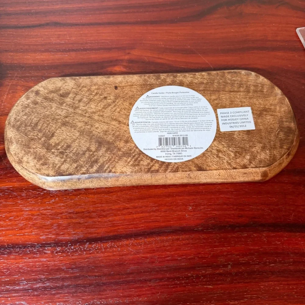 Hosley Wood Candle Holder Tray Brown Rustic Oblong Pillar Candle Plate 12 Inch